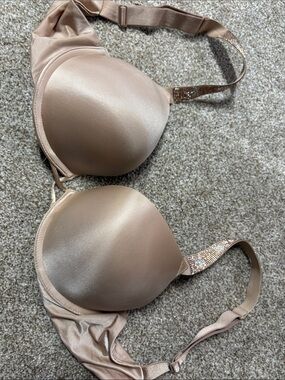 Victoria's Secret Nude Satin Push-Up Bra with Rhinestone Straps